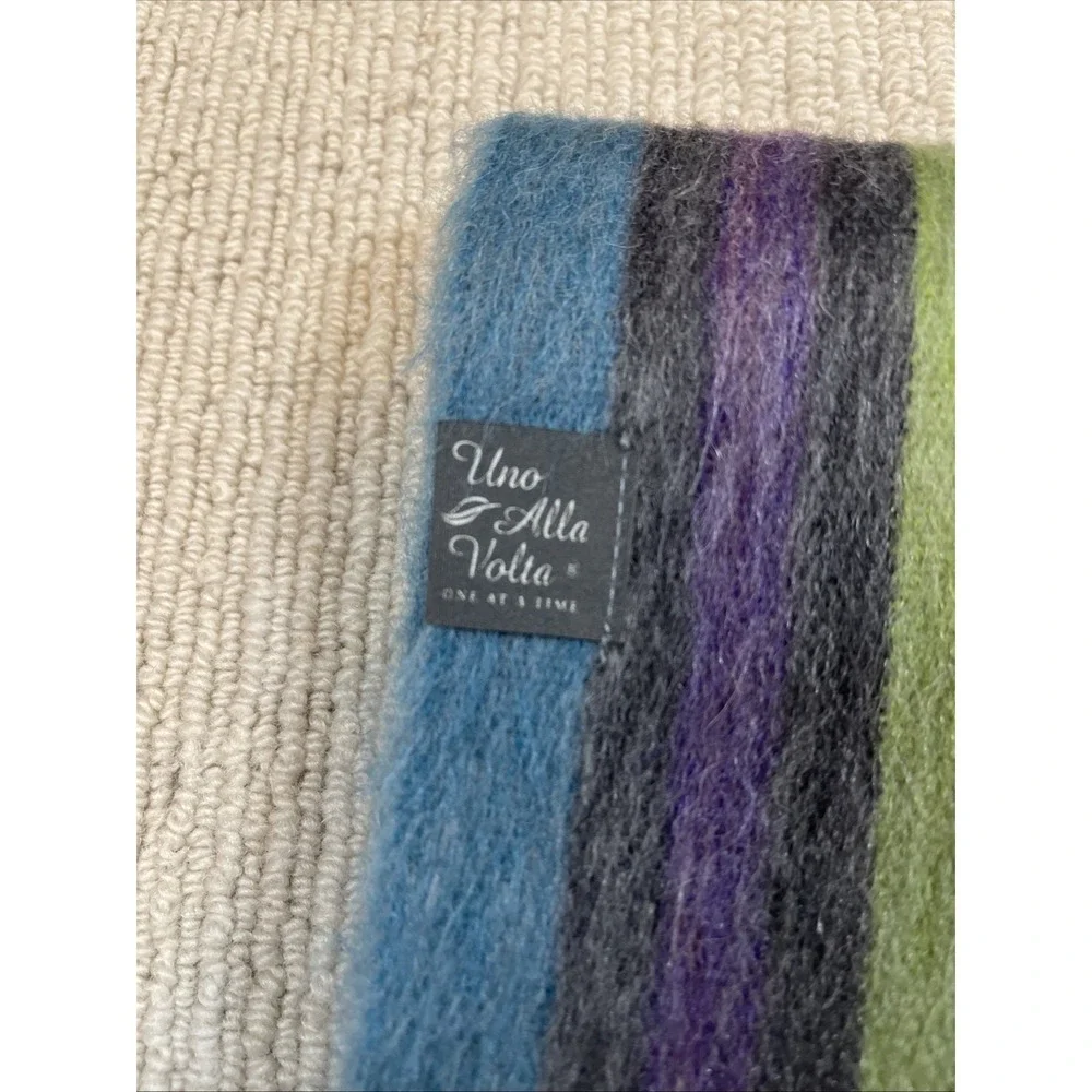 Uno Alla Volta Alpaca Blend Scarf Dark Turquoise Black Fringe Luxury 12x76